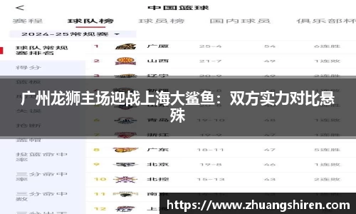 广州龙狮主场迎战上海大鲨鱼：双方实力对比悬殊